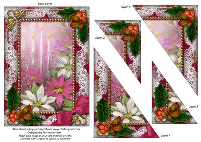 Pink Poinsettia Holly 7x5inch Triangle Duo Corner Stacker