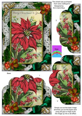 Red Poinsettia Holly One Edge Scallop Bottom 7x5inch Stacker