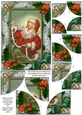 Santa Holly 7x5inch All 4 Corner Stacker Card Front