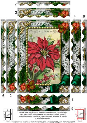 Red Poinsettia Holly 7x5in Spiral Wavy Edge Stacker