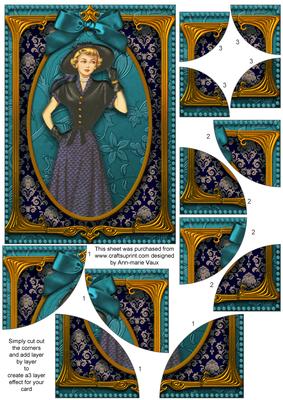 Elegant Teal Lady 7x5inch All 4 Corner Stacker Card Front
