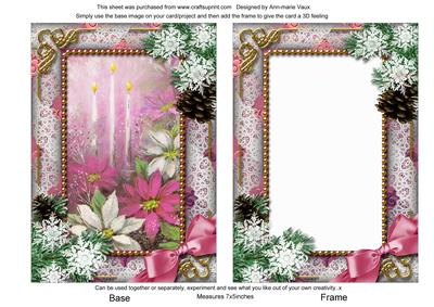 Pink Poinsettia Snow 7x5inch Picture Card Front and Frame