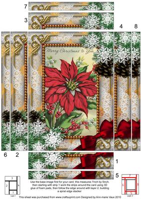 Red Poinsettia Snow Spiral Edge Stacker 7x5in Card Front