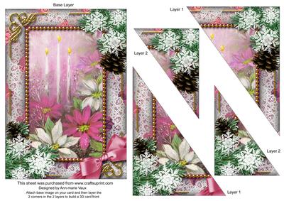 Pink Poinsettia Snow 7x5inch Triangle Duo Corner Stacker