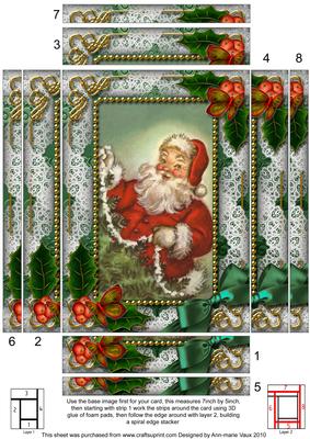 Santa Holly Spiral Edge Stacker 7x5in Card Front