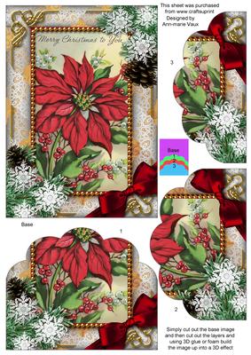 Red Poinsettia Snow One Edge Scallop Bottom 7x5inch Stacker