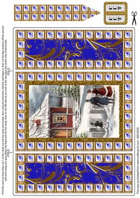 Snow View House Blue Bling Giant Square Buckle Gatefold Card