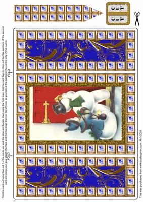Snowman Knocking Blue Bling Giant Square Buckle Gatefold Card