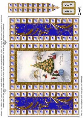 Village Christmas Tree Blue Bling Giant Square Buckle Gatefold Card