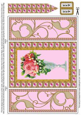 Rose Vase Pink Bling Giant Square Buckle Gatefold Card