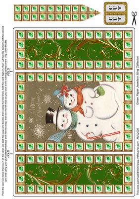 Christmas Snowman Couple Green Bling Giant Square Buckle Gatefold Card