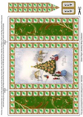 Village Christmas Tree Green Bling Giant Square Buckle Gatefold Card
