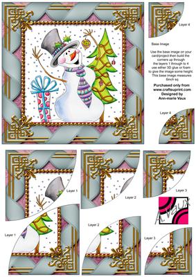 Snowman Presents Ribbon 6 Inch Duo Corner Stack Card Front