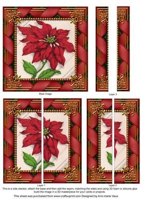 Red Poinsettia Ribbon 5inch Square Straight 2 Side Stacker