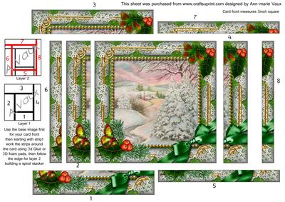 Christmas Stream Holly Spiral Edge Stacker Card Front