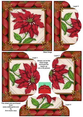 Red Poinsettia Ribbon One Edge Scallop Bottom Stacker