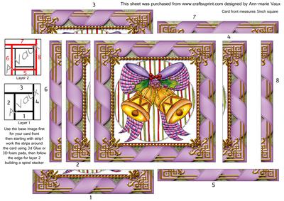 Christmas Bells Ribbon Spiral Edge Stacker Card Front