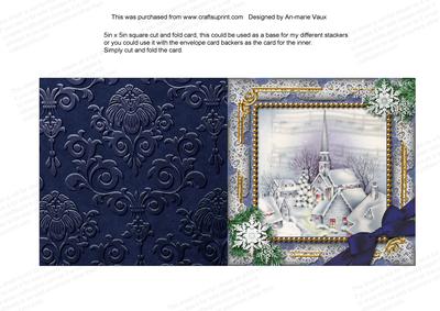 Blue Church Snow 5in Square Folded Lace Picture Card