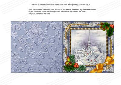 Blue Church Holly 5in Square Folded Picture Card