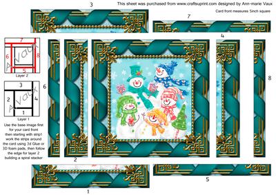 Snowman Family Ribbon Spiral Edge Stacker Card Front