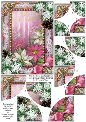 Pink Poinsettia Snow 7x5inch All 4 Corner Stacker Card Front