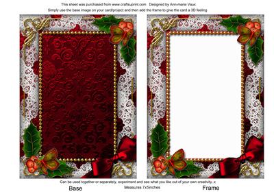 Christmas Book Holly 7x5inch Plain Card Front and Frame