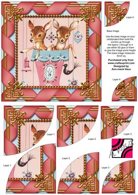 Baby Reindeers Ribbon 6 Inch Duo Corner Stack Card Front