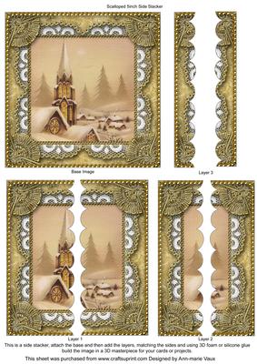 Christmas Snow Steeple 5inch Square Scalloped 2 Side Stacker
