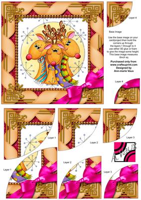 Cute Reindeer Ribbon 6 Inch Duo Corner Stack Card Front