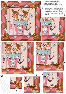 Baby Reindeers Ribbon 5in Square One Corner Stacker