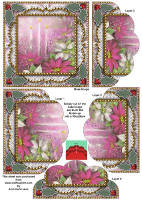Pink Poinsettia 2 Lace One Edge Scallop Bottom Stacker