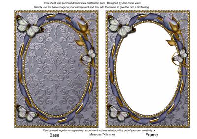 Blue Butterfly Roseornate 7x5inch Plain Card Front and Frame