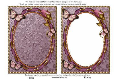 Lilac Butterfly Ornate 7x5inch Plain Card Front and Frame