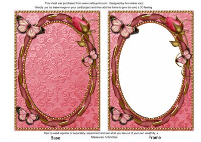Pink Butterfly Ornate 7x5inch Plain Card Front and Frame