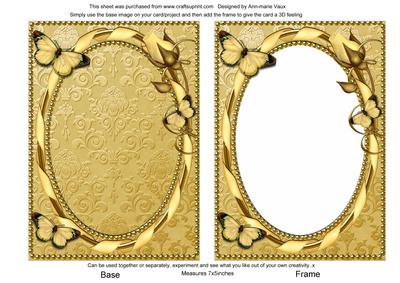 Gold Butterfly Ornate 7x5inch Plain Card Front and Frame