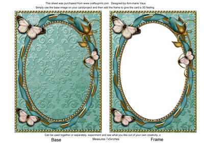 Teal Butterfly Ornate 7x5inch Plain Card Front and Frame