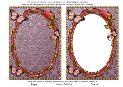 Lilac Pink Butterfly Ornate 7x5in Plain Card Front and Frame