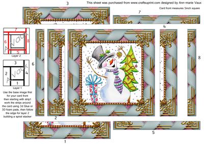 Snowman Presents Ribbon Spiral Edge Stacker Card Front