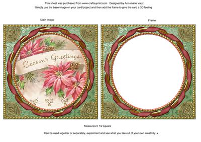 Pink Poinsettia Gold Ornate Square Picture and Frame