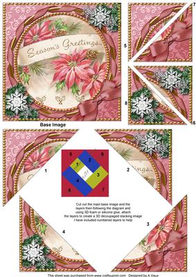 Pink Poinsettia Snow Circle 5in Triangle Edge Spiral Stacker