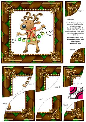 Reindeer Lights Ribbon 6 Inch Duo Corner Stack Card Front