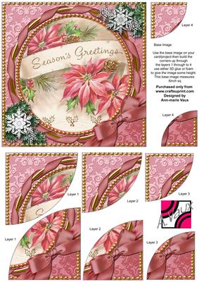Pink Poinsettia Circle Snow 6in Duo Corner Stack Card Front