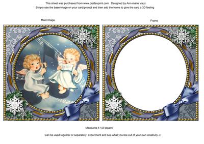 Singing Angels Circle Snow Ornate Sq Card Front and Frame