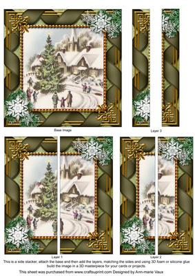 Village Scene Ribbon 5inch Square Straight 2 Side Stacker
