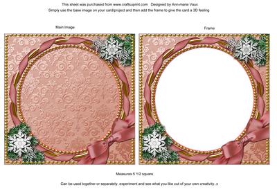 Pink Poinsettias Circle Snow Plain Ornate Base and Frame