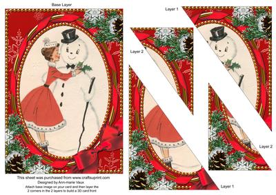 Mummy Kissing Snowman 7x5inch Triangle Duo Corner Stacker