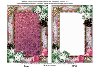 Pink Poinsettia Snow 7x5inch Plain Card Front and Frame