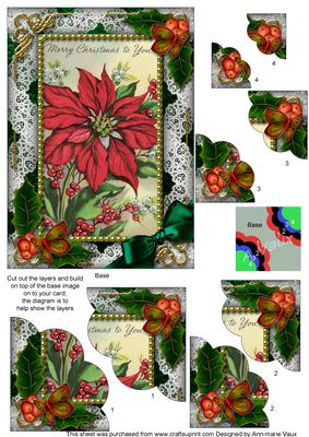 Red Poinsettia Holly 7x5inch Scalloped Duo Corner Stacker