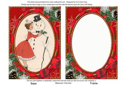 Mummy Kissing Snowman 7x5inch Picture Card Front and Frame