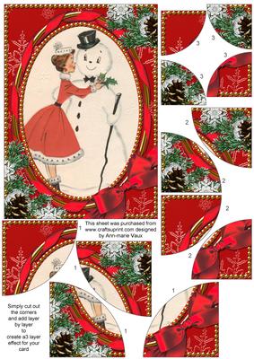 Mummy Kissing Snowman 7x5inch All 4 Corner Stacker